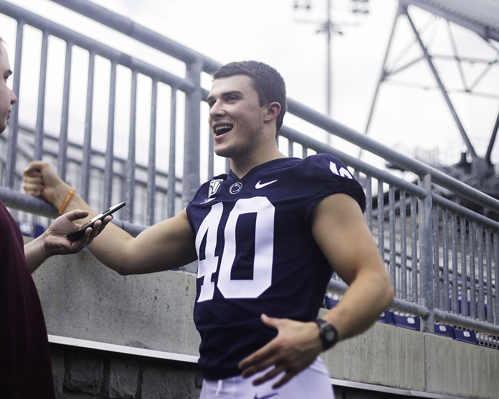 Football Media Day, Nick Eury, (40), answers questions